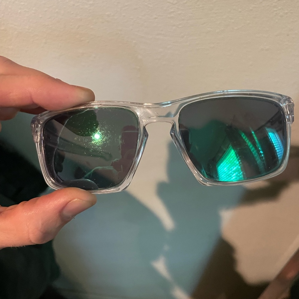 Oakley Sliver custom Sunglasses. Clear frames and green lenses